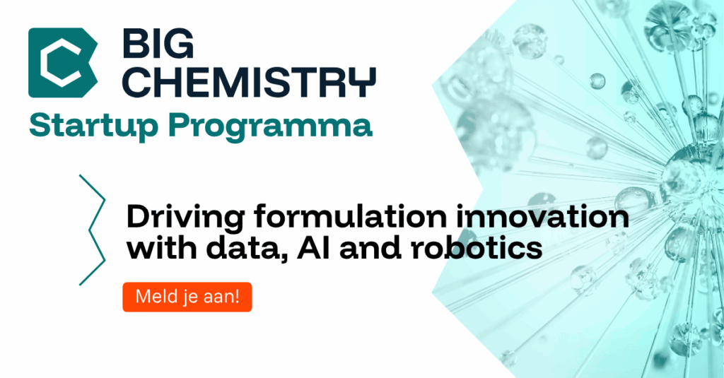 Banner met daarin de Engelse tekst: Big Chemistry Satrtup progrmma, driving formulation innovation with data, AI and robotics.